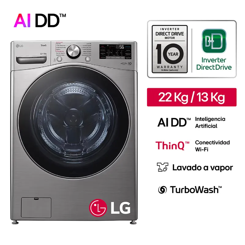 LG - Lavaseca WD22VV2S6R 22/13kg AI DD Carga Frontal Plateada LG