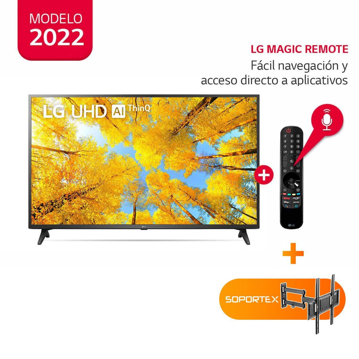 LG - Televisor LG 50" LED Smart TV UHD 4K con ThinQ AI 50UQ7500PSF + Control Magic + Rack Movil