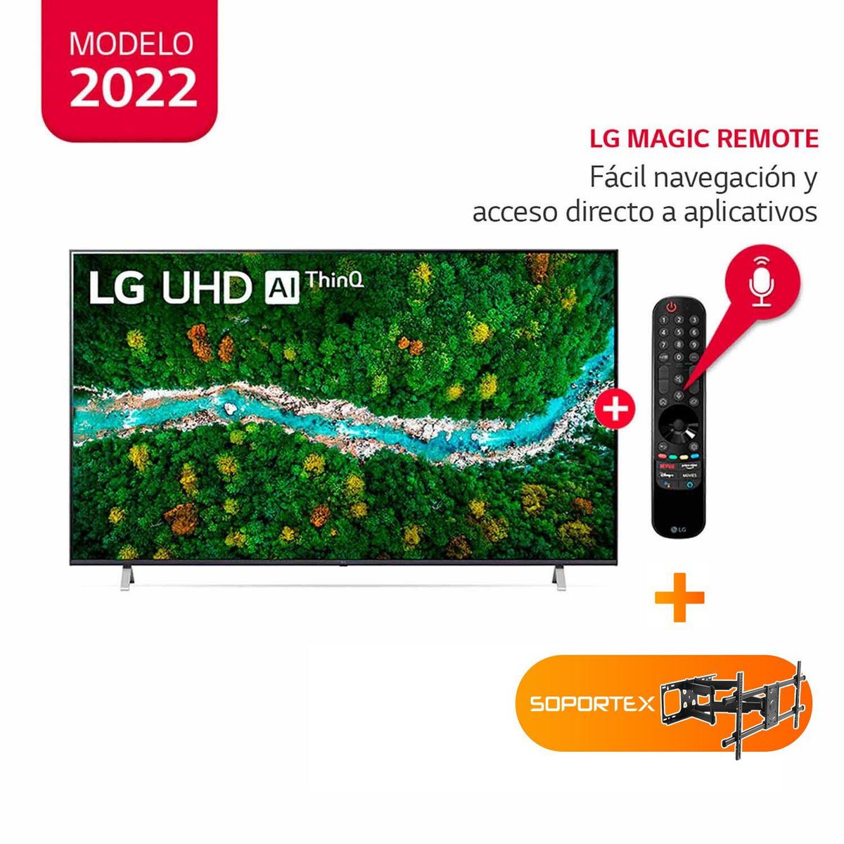 LG - Televisor LG 65" LED Smart TV UHD 4K con ThinQ AI 65UP7760PSB + Rack Movil