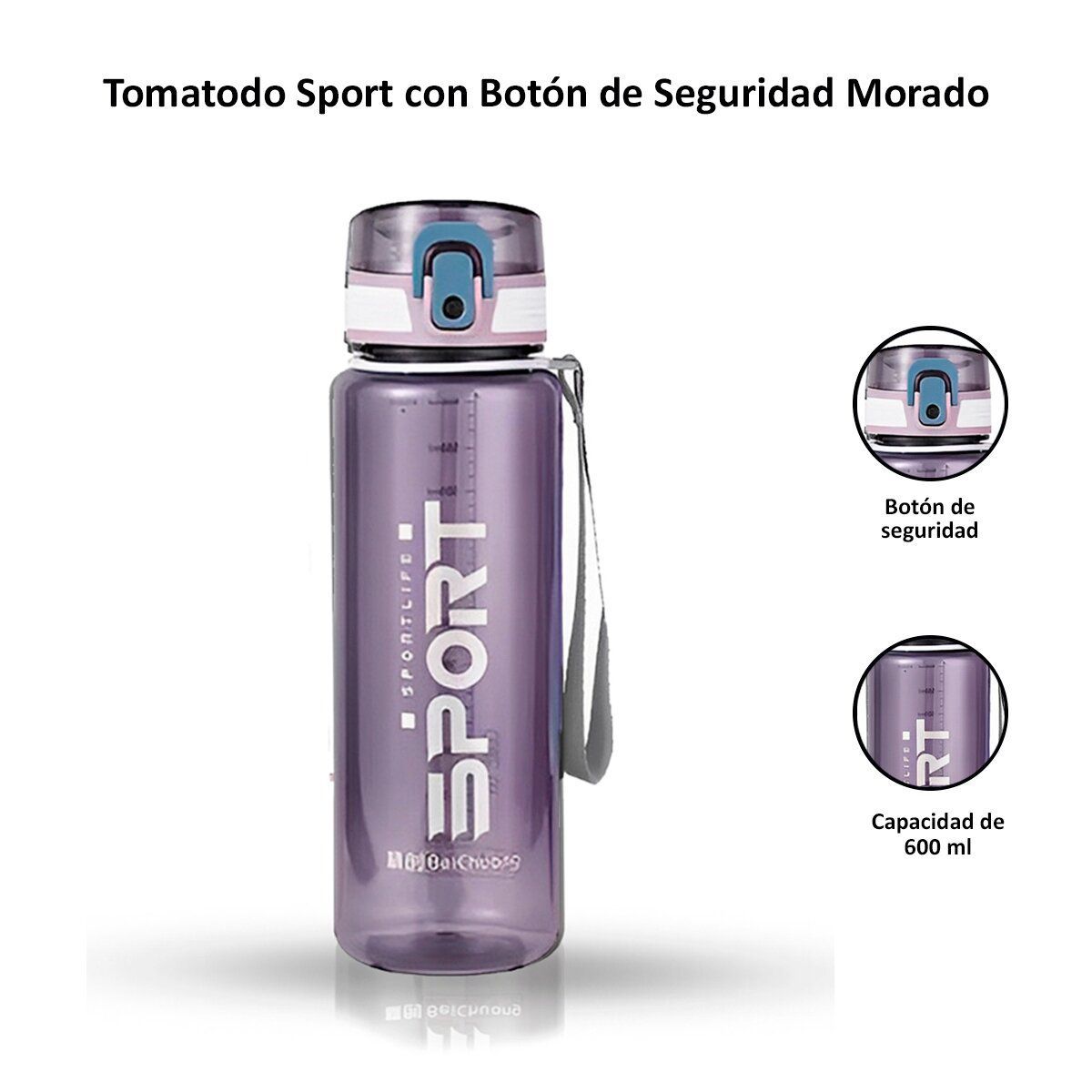  - Tomatodo Sport 600ml con Botón de Seguridad Morado