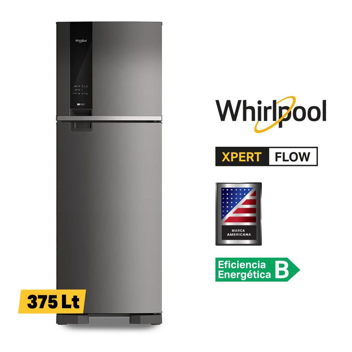 WHIRLPOOL - Refrigeradora Whirlpool Congelador Superior  375 Lts WRM45AKBPE  Gris