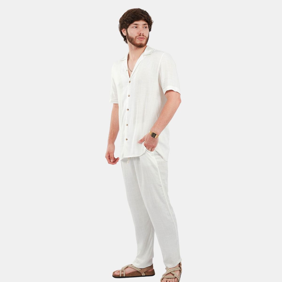 SAN COSME - Pantalón Lino Hombre Perla