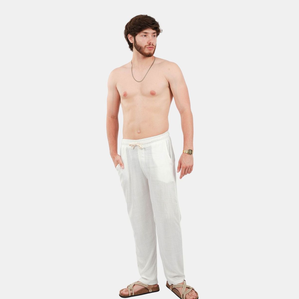 SAN COSME - Pantalón Lino Hombre Perla