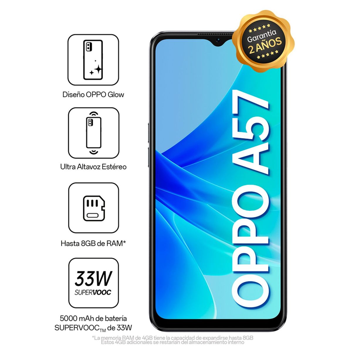 OPPO - Oppo A57 128Gb 4Gb (Hasta 8Gb) Black