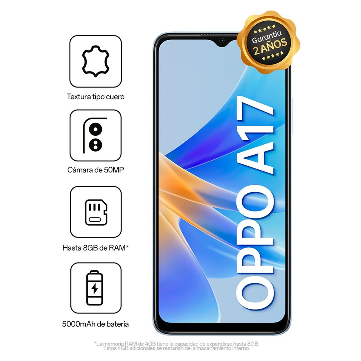 OPPO - Oppo A17 64Gb 4Gb (Hasta 8Gb) Sky Blue