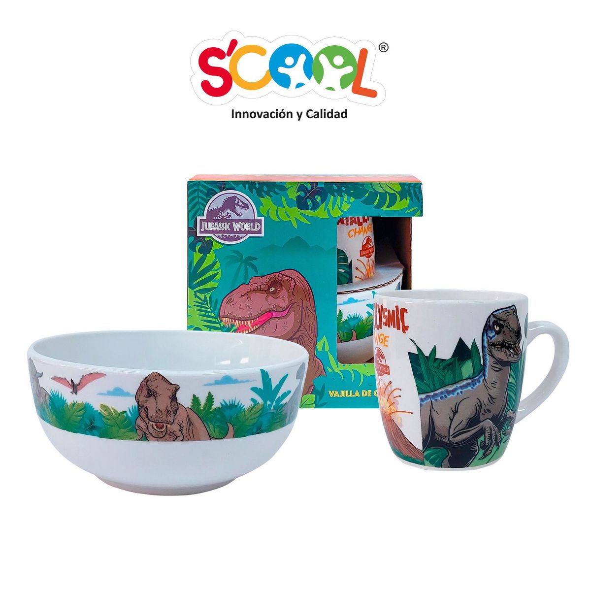 SCOOL - Set Vajilla De Cerámica 2pz Taza Y Bolo Jurassic