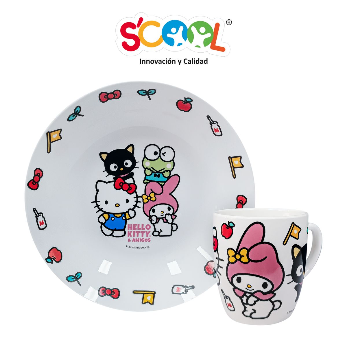 SCOOL - Set Vajilla De Cerámica 2pz Taza Y Plato Hello Kitty & Friends