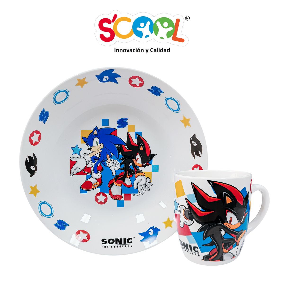 SCOOL - Set Vajilla De Cerámica 2pz Taza Y Plato Sonic