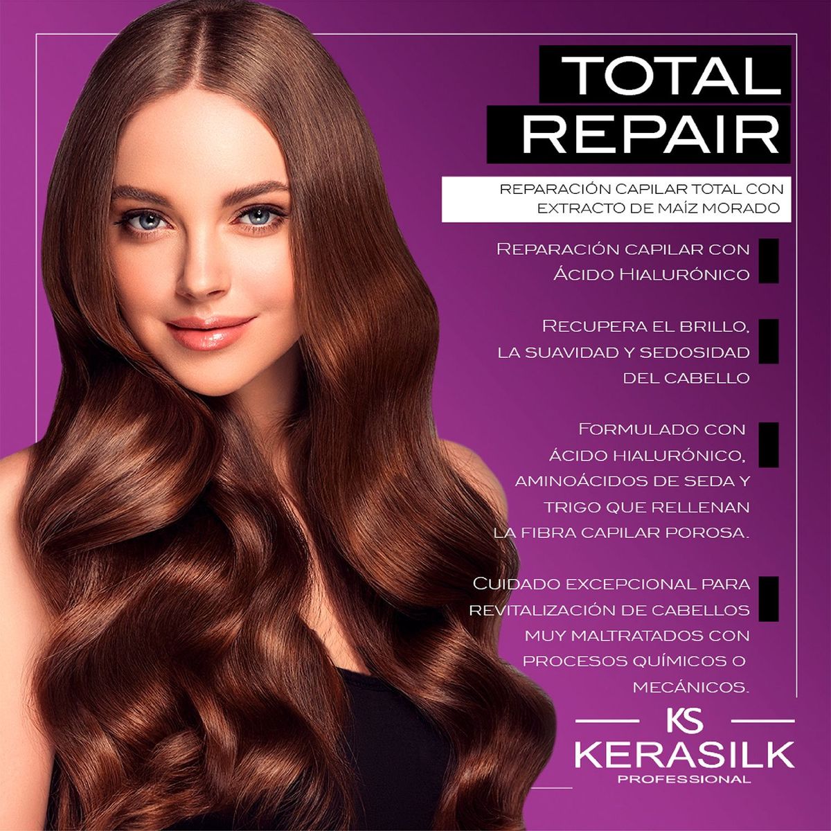 KERASILK PROFESSIONAL - Shampoo Reparador Cabello Dañado Kerasilk Total
