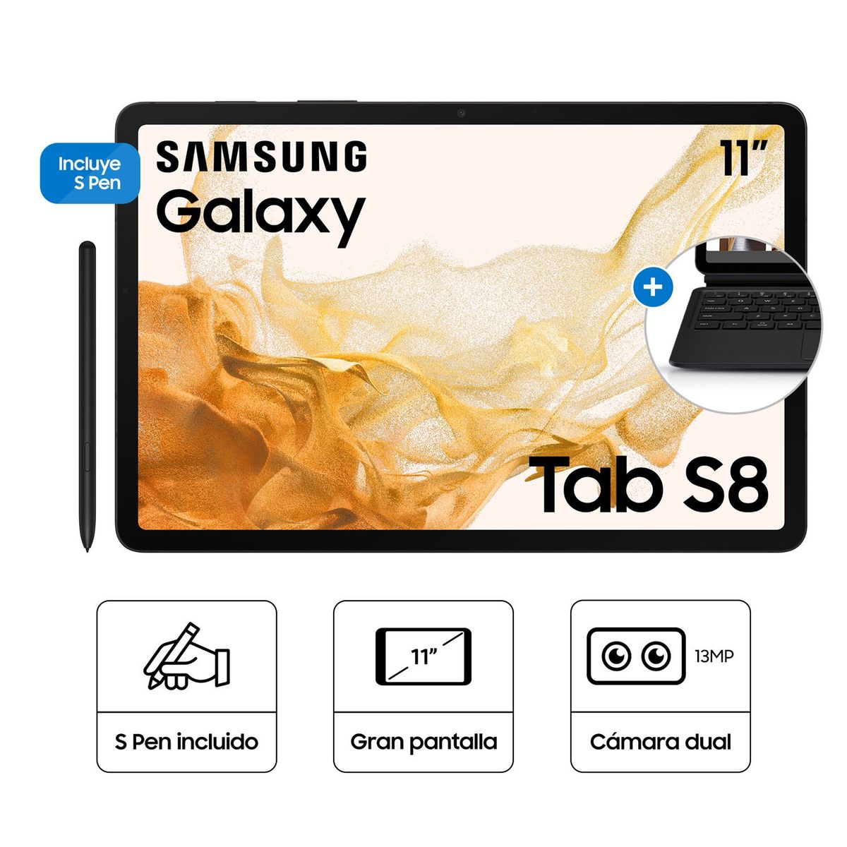 SAMSUNG - Galaxy Tab S8 Grafito w/ KBD + TAB A8
