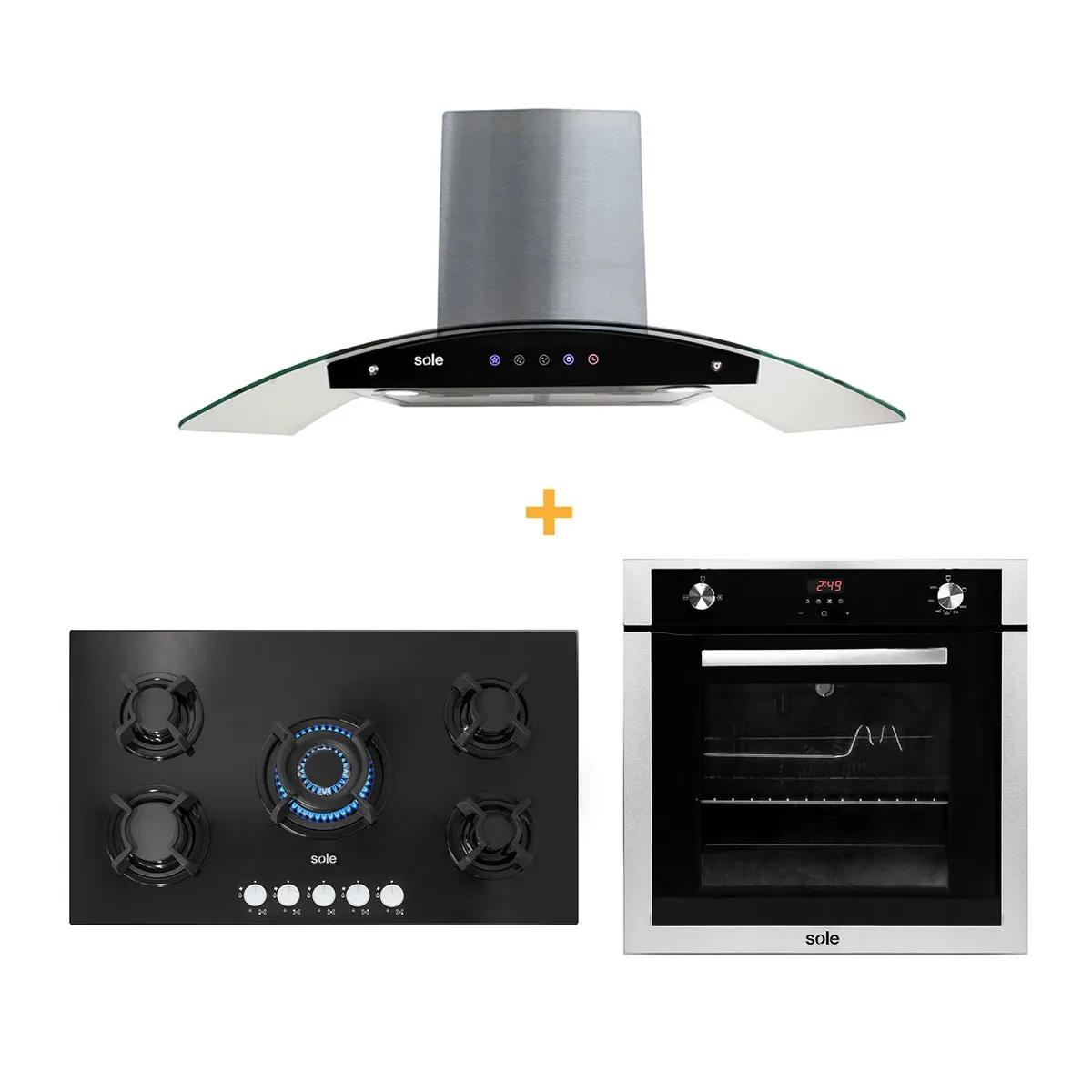 SOLE - Combo: Encimera 5 hornillas + Horno a Gas + Campana Decorativa SOLE