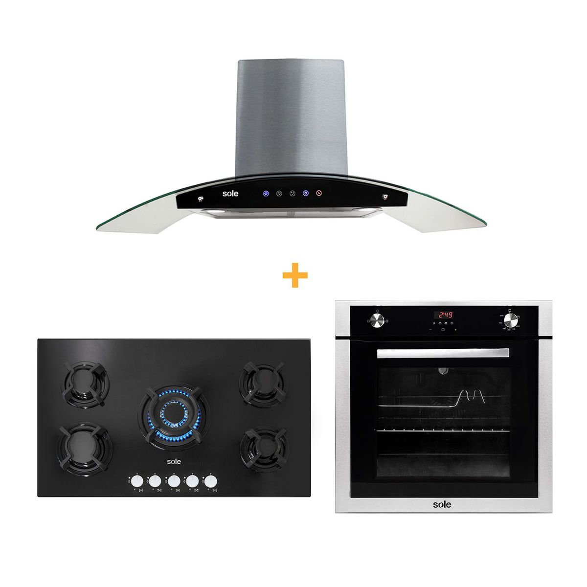 SOLE - Combo: Encimera 5 hornillas + Horno a Gas + Campana Decorativa SOLE