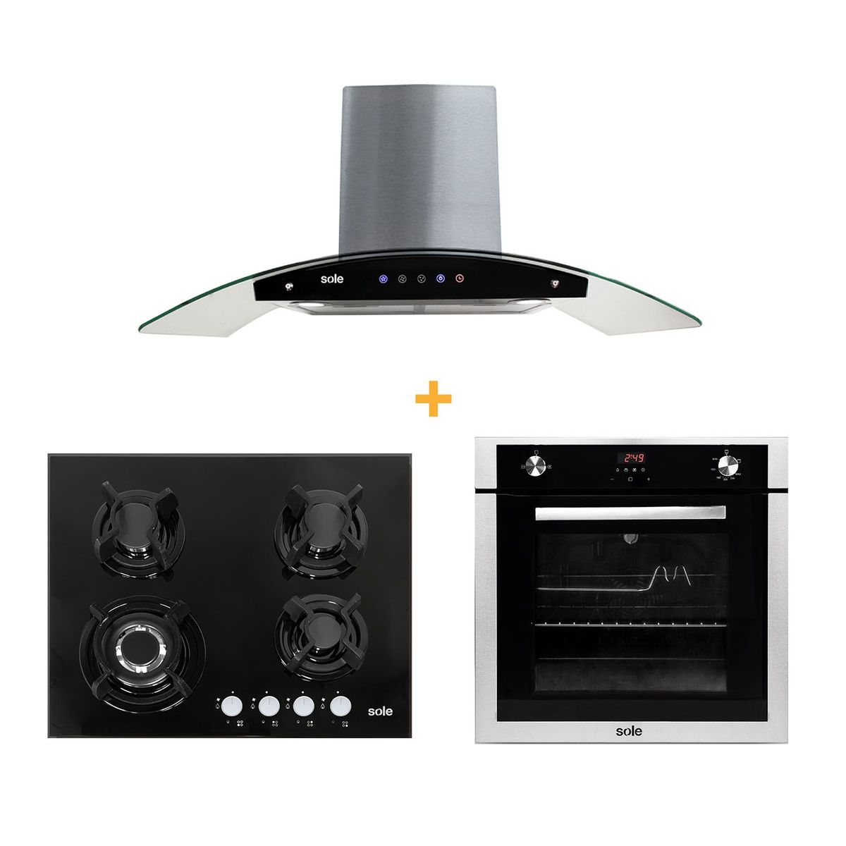 SOLE - Combo: Encimera 4 hornillas + Horno a Gas + Campana Decorativa SOLE