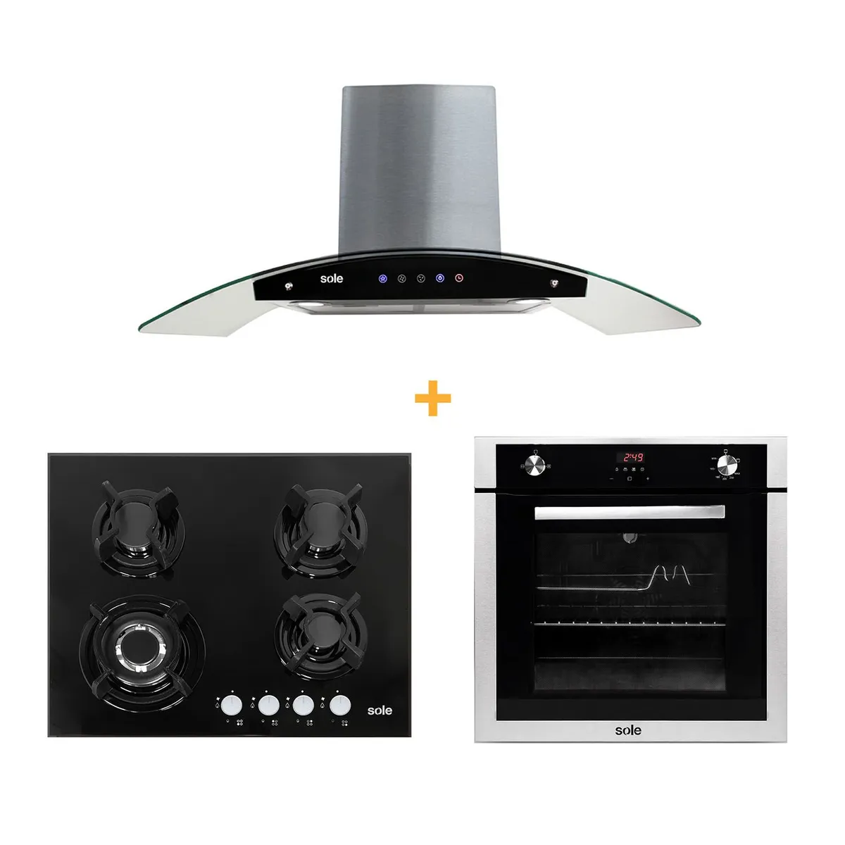 SOLE - Combo: Encimera 4 hornillas + Horno a Gas + Campana Decorativa SOLE