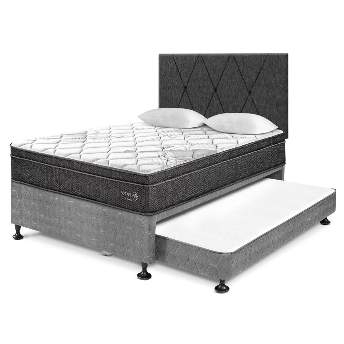 PARAISO - Dormitorio Diván Pocket Star 2 Plz + 2 Almohadas + Protector