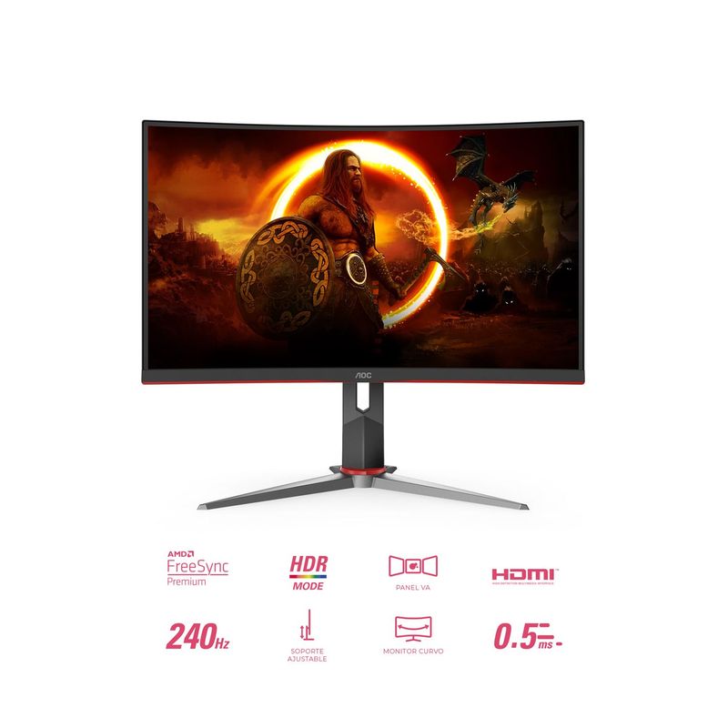 AOC - Monitor Aoc C27G2Z Curvo Gaming 27" Fhd.Hdr 240hz.0.5ms. Hdmi. Dp. Amd Freesync