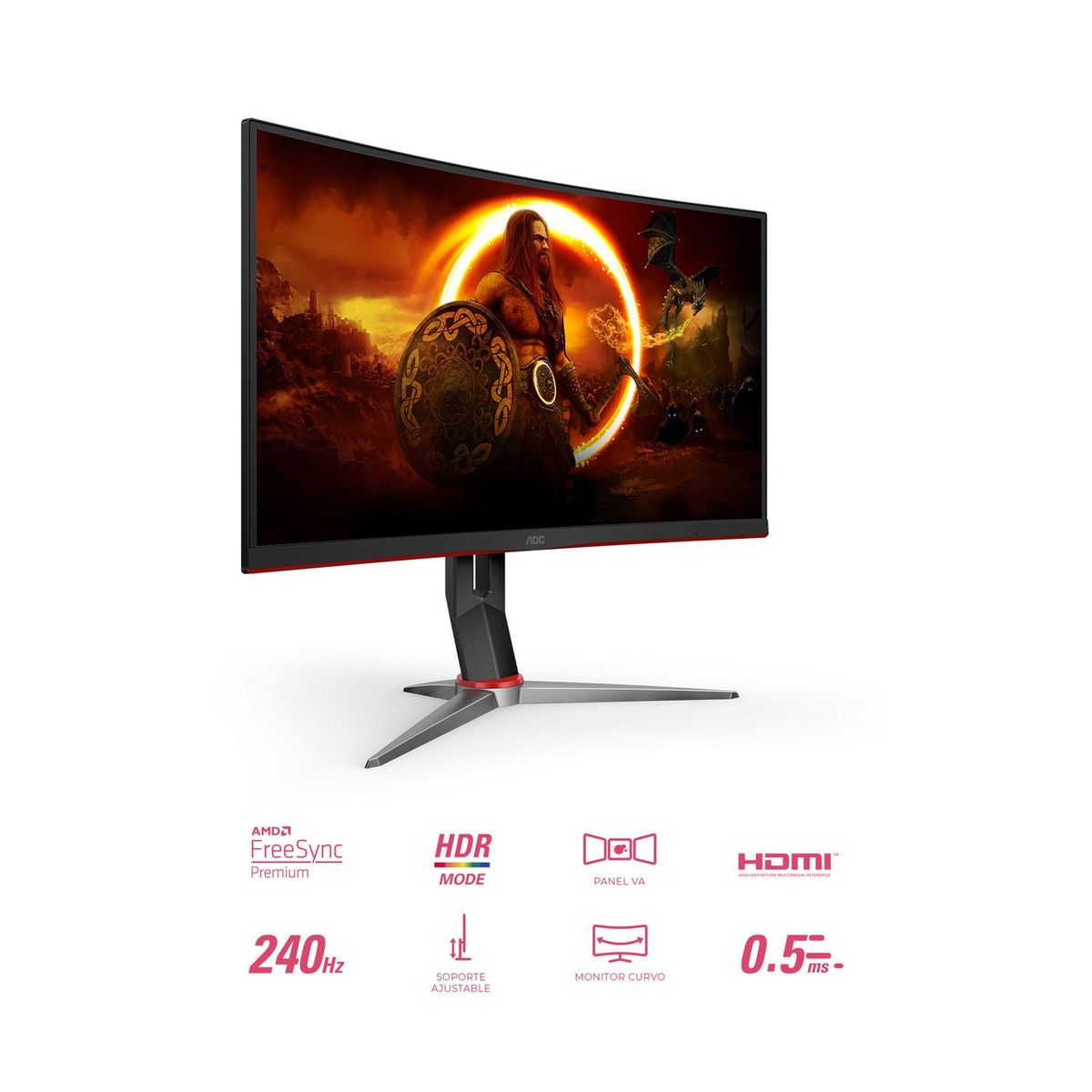 AOC - Monitor Aoc C27G2Z Curvo Gaming 27" Fhd.Hdr 240hz.0.5ms. Hdmi. Dp. Amd Freesync