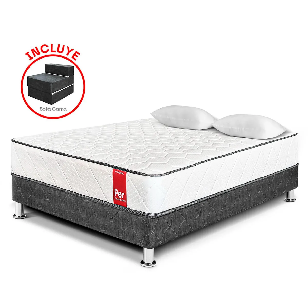 PARAISO - Cama Box Tarima Paraiso Per 2 Plz + Sofá Cama + 2 Almohadas