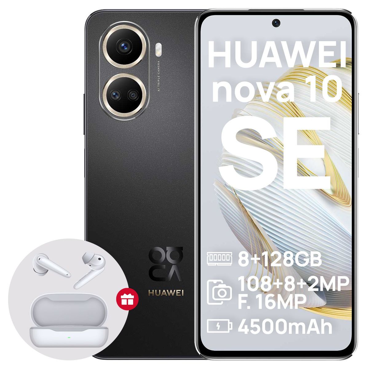 HUAWEI - Smartphone Huawei Nova 10 Se 6.67" 8gb 128gb 108 Mp + 8 Mp + 2 Mp Negro + Freebuds Se Regalo