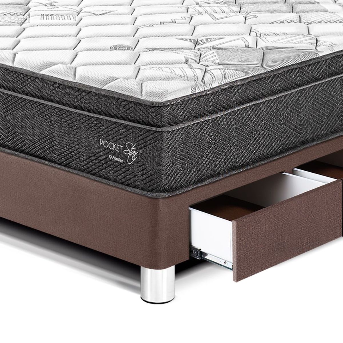 PARAISO - Dormitorio con Cajones Pocket Star Loft 1.5 Plz + 1 Almohada + Protector