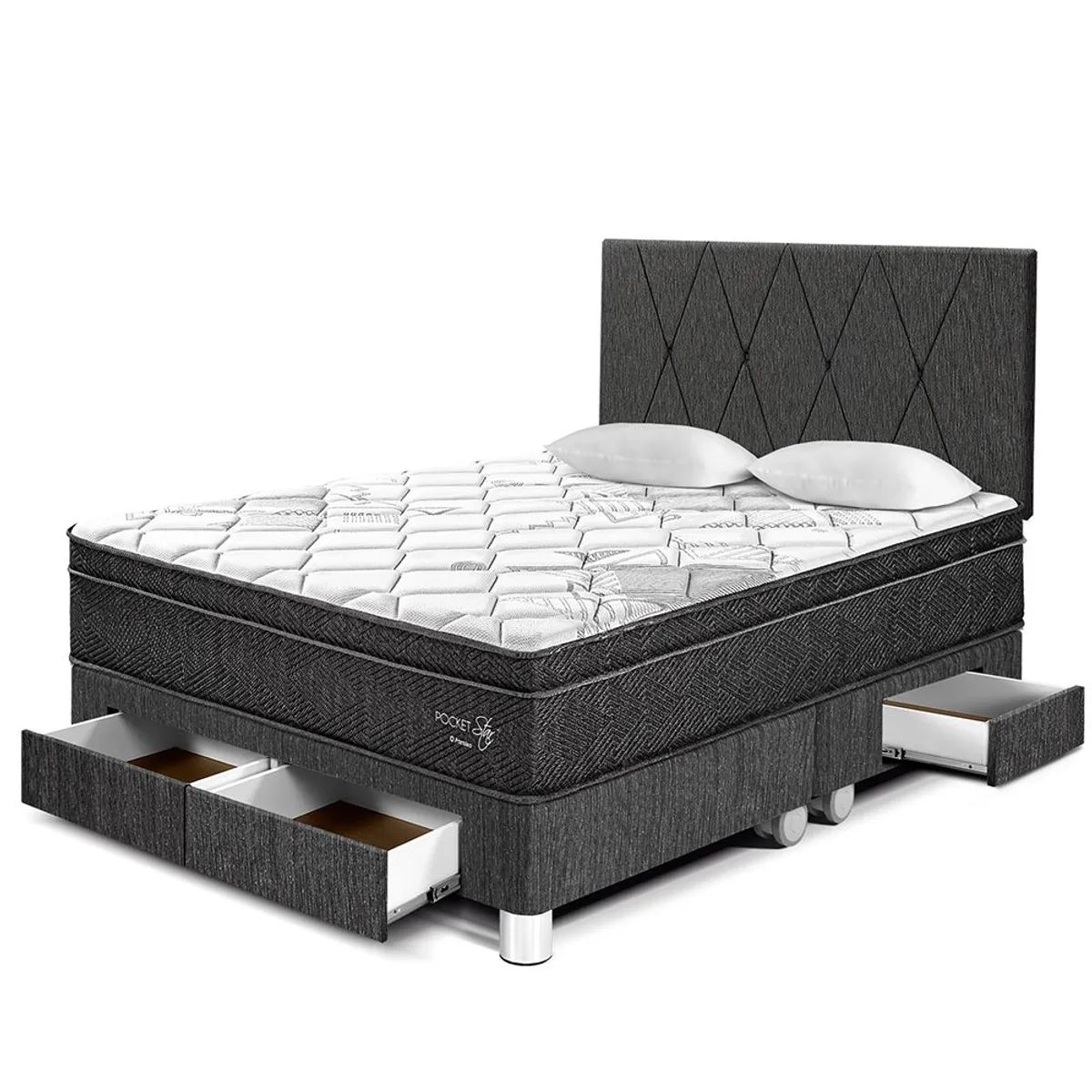 PARAISO - Dormitorio con Cajones Pocket Star Loft Queen + 2 Almohadas + Protector