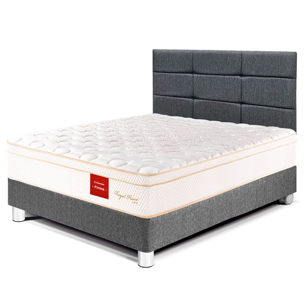PARAISO - Dormitorio Royal Prince Firme Blocks 1.5 Plz Gris + 1 Almohada Viscoelástica