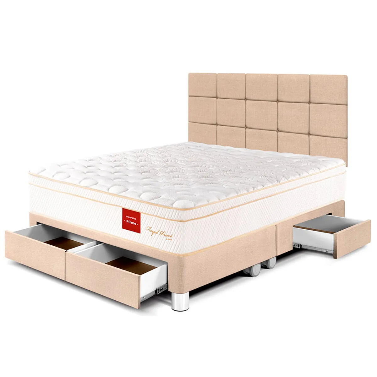 PARAISO - Dormitorio con Cajones Royal Prince Firme Blocks Queen + 2 Almohadas Viscoelásticas + Protector