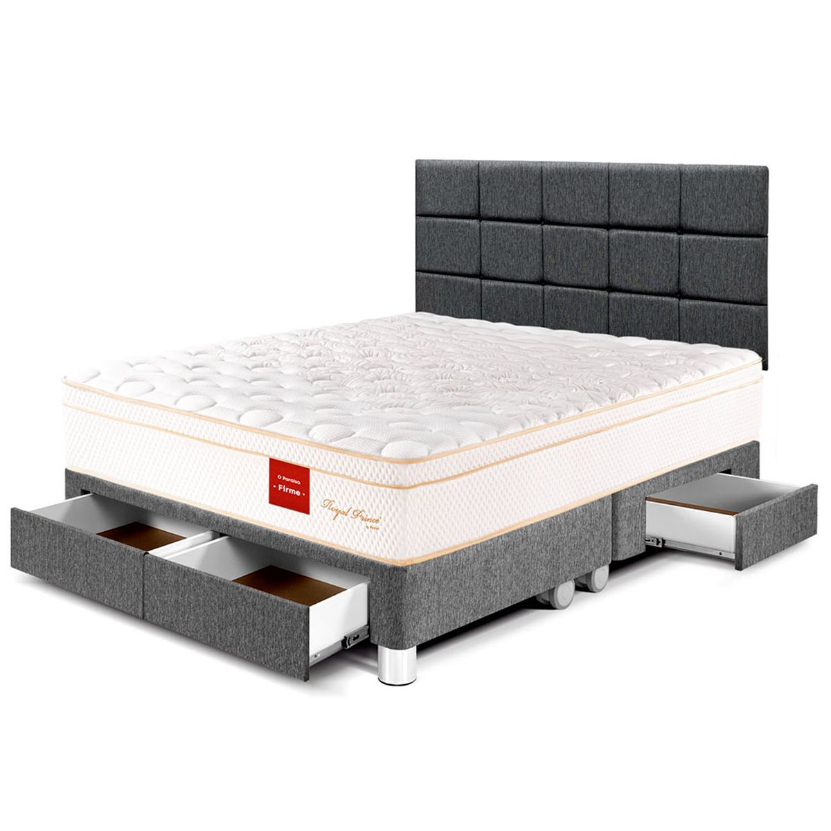 PARAISO - Dormitorio Con Cajones Royal Prince Firme Blocks Queen + 2 Almohadas Viscoelásticas