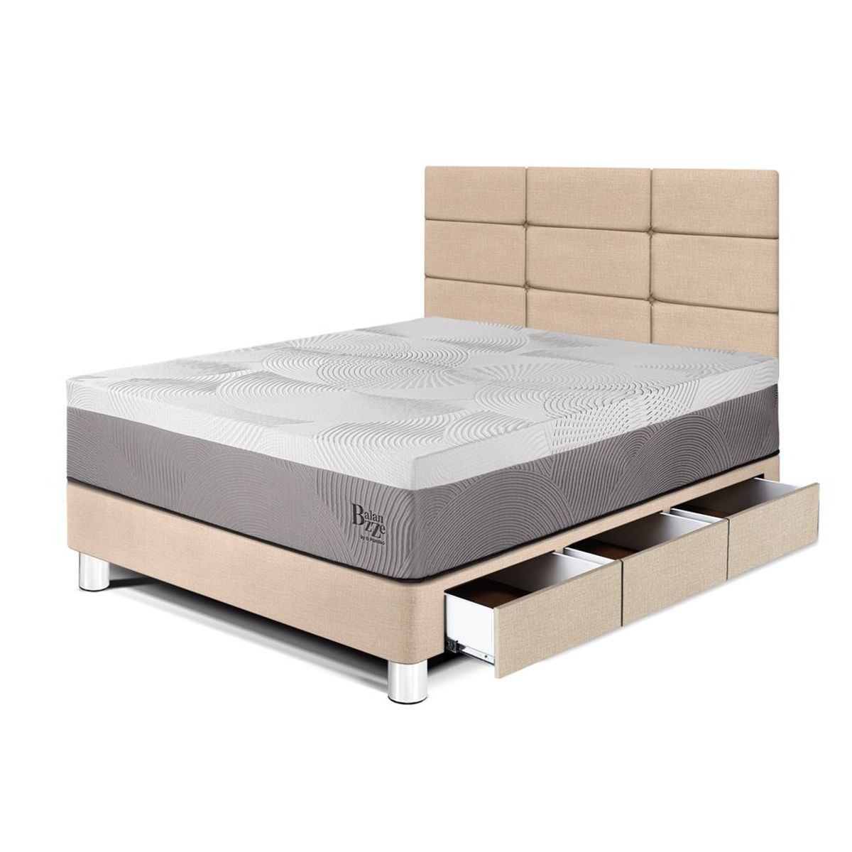 PARAISO - Dormitorio Con Cajones Balanzze Blocks 1.5 Plz Champagne + 1 Almohada Viscoelástica