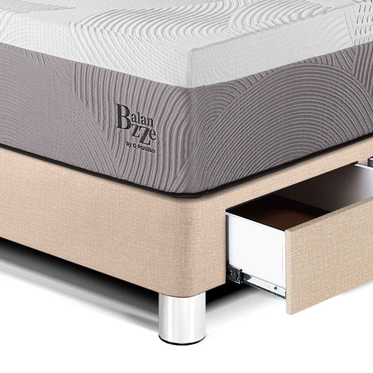 PARAISO - Dormitorio Con Cajones Balanzze Blocks 1.5 Plz Champagne + 1 Almohada Viscoelástica