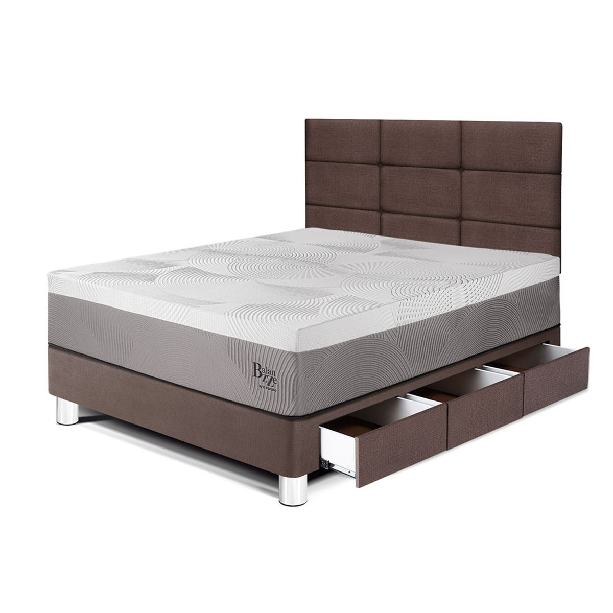 PARAISO - Dormitorio Con Cajones Balanzze Blocks 1.5 Plz Chocolate + 1 Almohada Viscoelástica