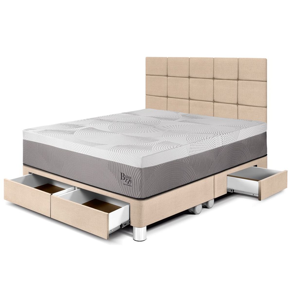 PARAISO - Dormitorio Con Cajones Balanzze Blocks Queen + 2 Almohadas Viscoelásticas
