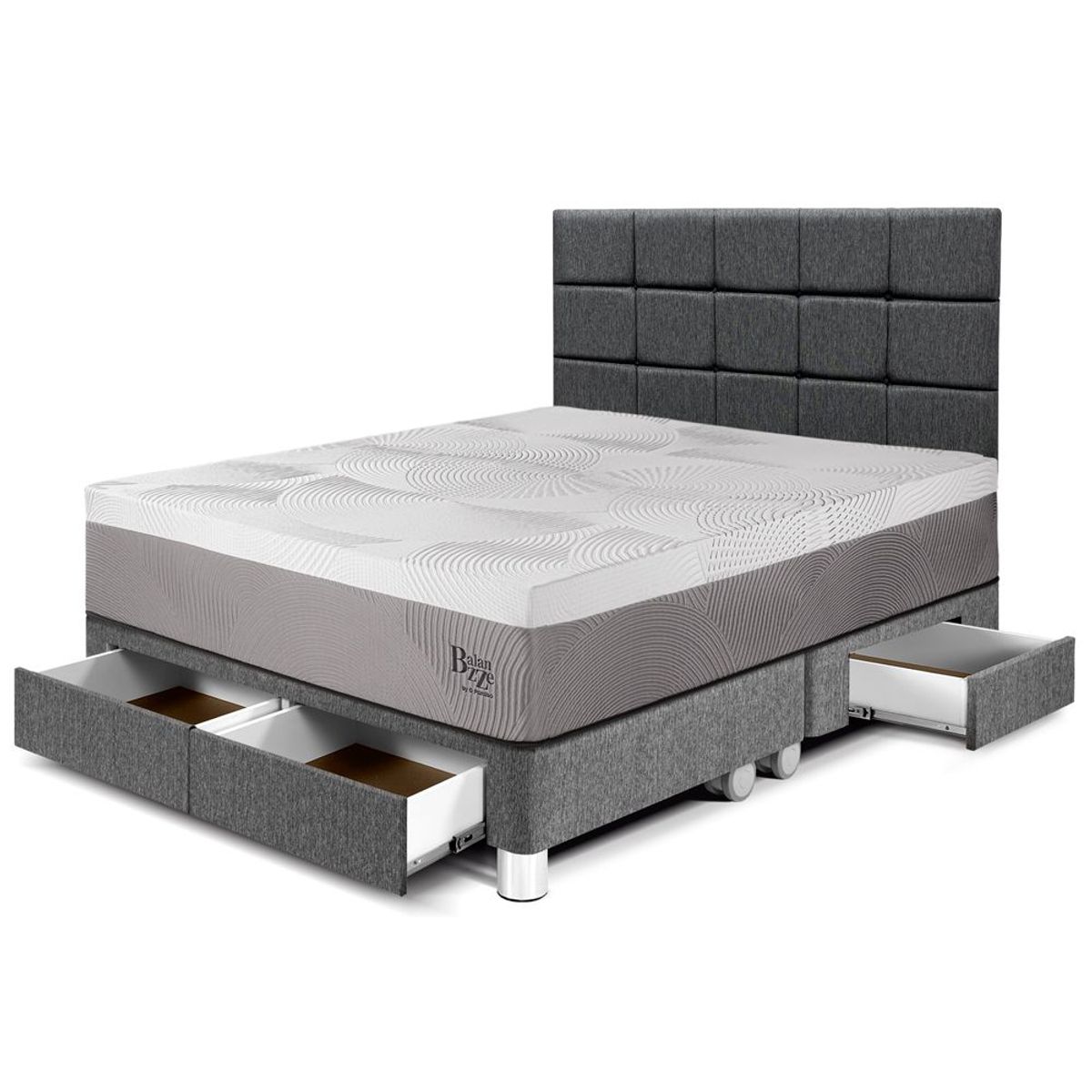 PARAISO - Dormitorio Con Cajones Balanzze Blocks Queen + 2 Almohadas Viscoelásticas