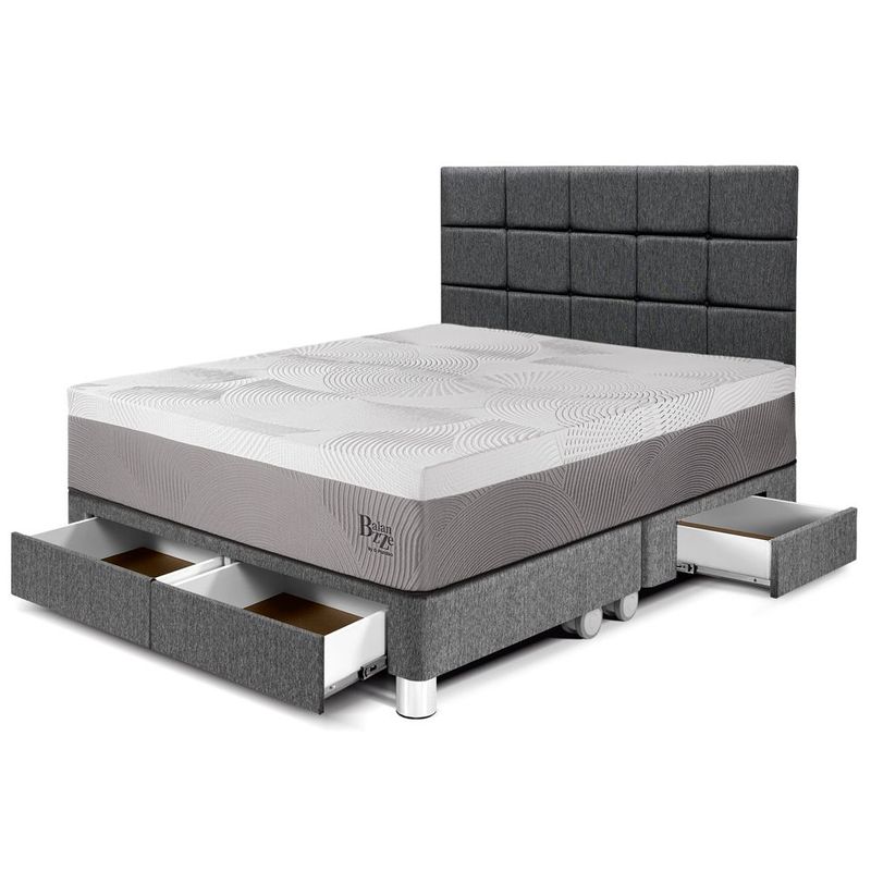 PARAISO - Dormitorio con Cajones Balanzze Blocks Queen + 2 Almohadas Viscoelásticas + Protector