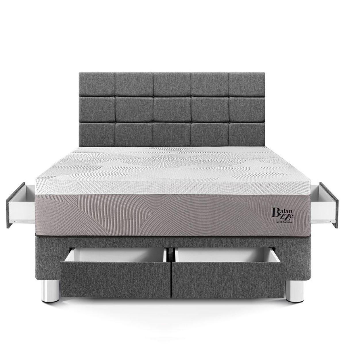 PARAISO - Dormitorio Con Cajones Balanzze Blocks Queen + 2 Almohadas Viscoelásticas