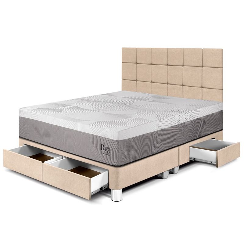 PARAISO - Dormitorio con Cajones Balanzze Blocks King  + 2 Almohadas Viscoelásticas + Protector