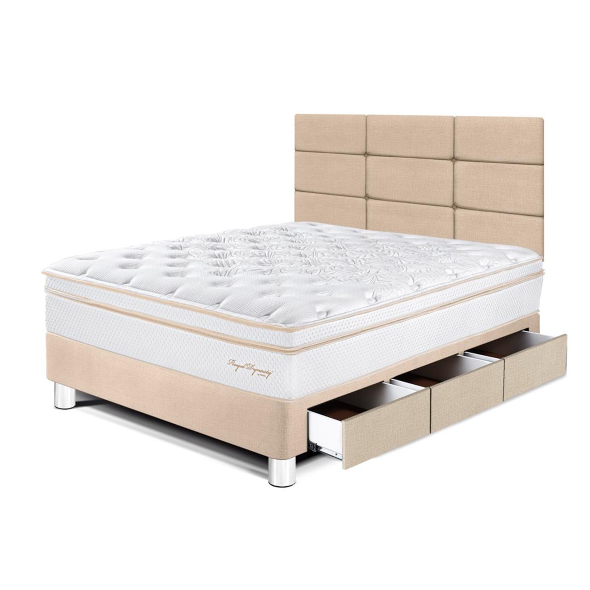 PARAISO - Dormitorio Con Cajones Royal Dynasty Blocks 1.5 Plz Champagne + 1 Almohada Viscoelástica