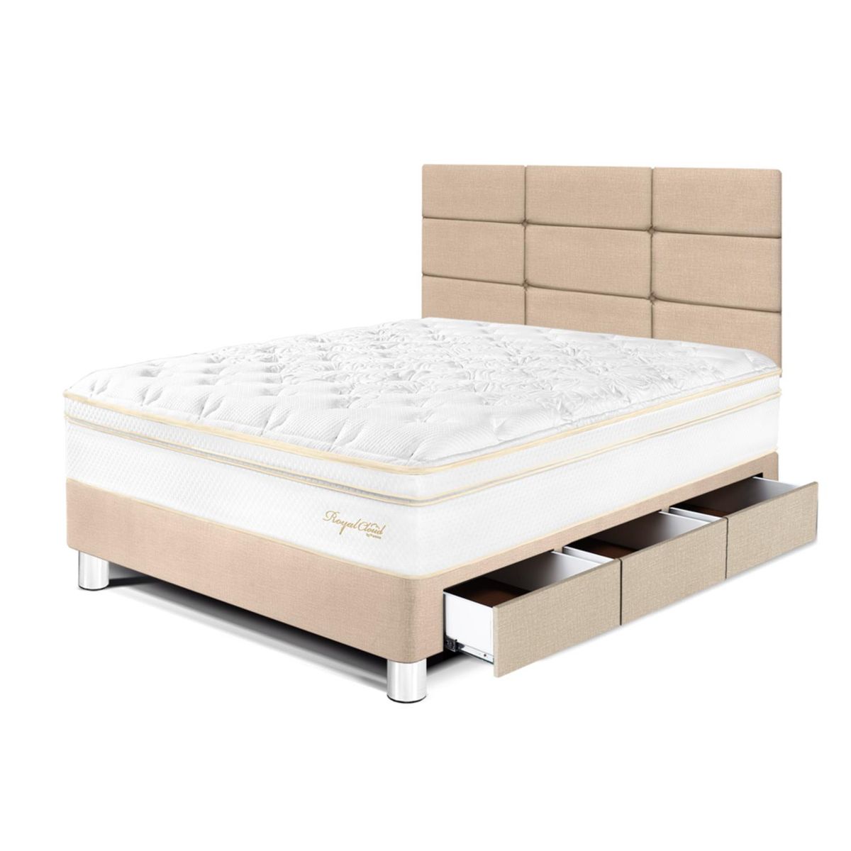 PARAISO - Dormitorio Con Cajones Royal Cloud Blocks 1.5 Plz Champgane + 1 Almohada Viscoelástica