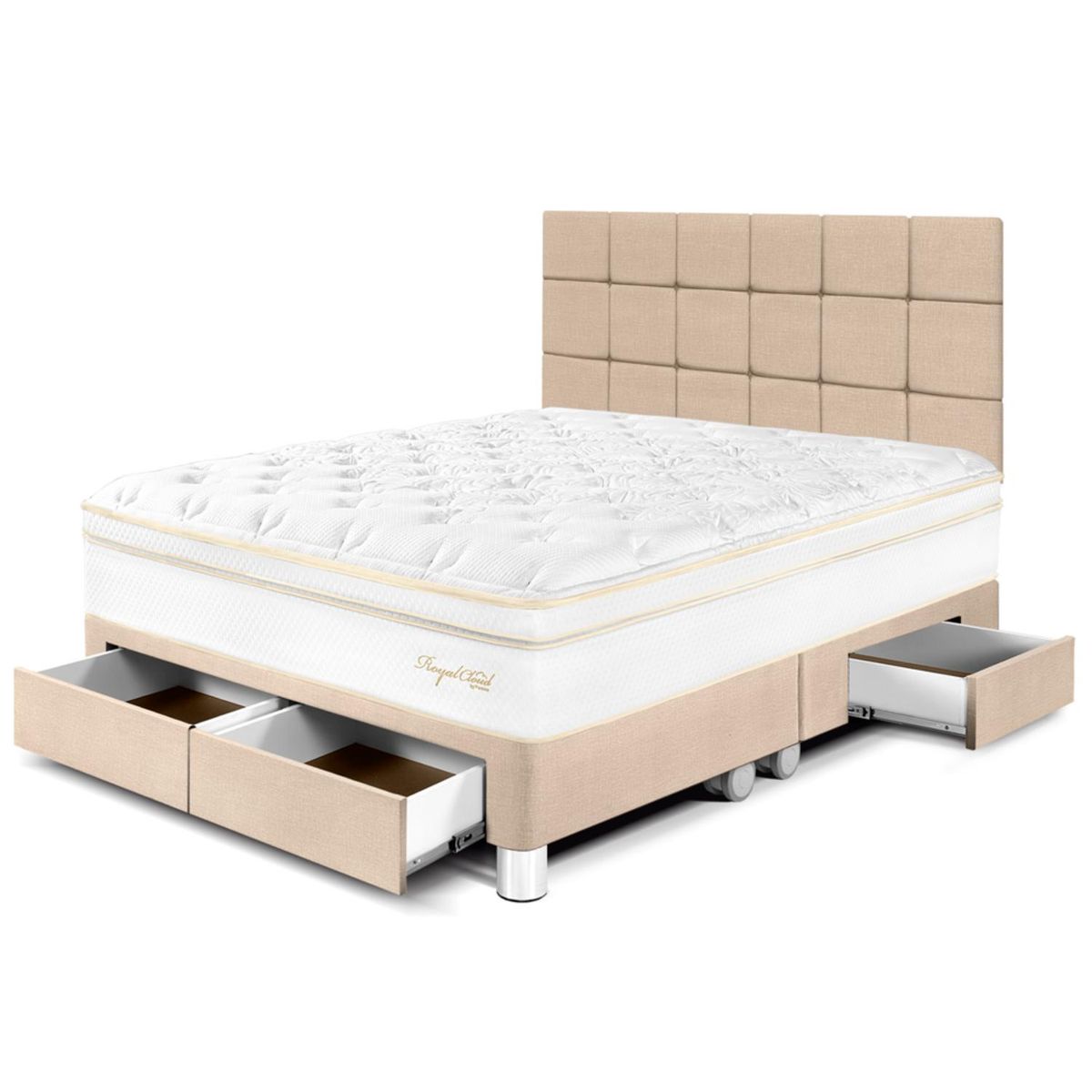 PARAISO - Dormitorio Con Cajones Royal Cloud Blocks King + 2 Almohadas Viscoelásticas