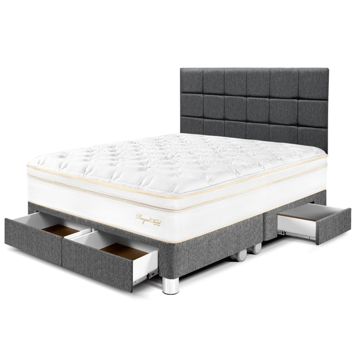 PARAISO - Dormitorio con Cajones Royal Cloud Blocks King + 2 Almohadas Viscoelásticas + Protector