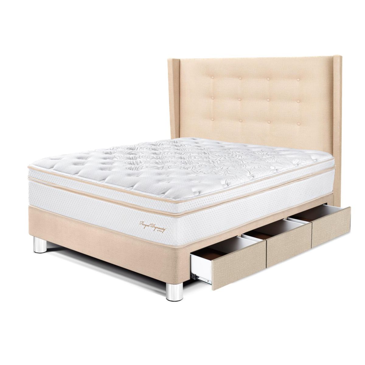 PARAISO - Dormitorio Con Cajones Royal Dynasty Gold 1.5 Plz Champagne + 1 Almohada Viscoelástica