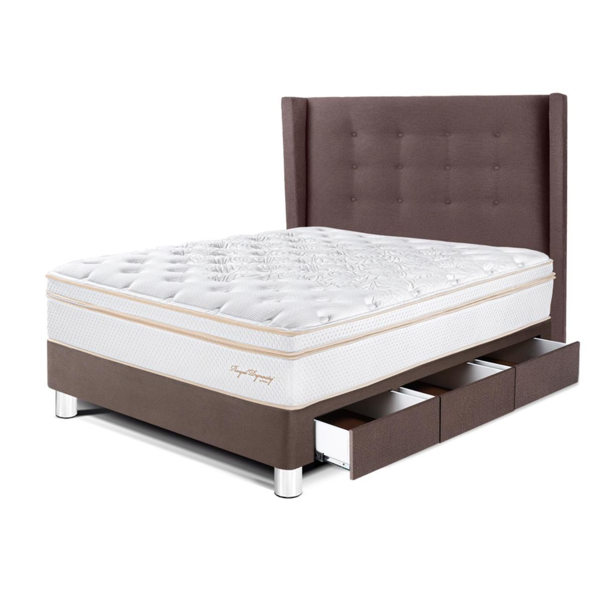 PARAISO - Dormitorio Con Cajones Royal Dynasty Gold 1.5 Plz Chocolate + 1 Almohada Viscoelástica