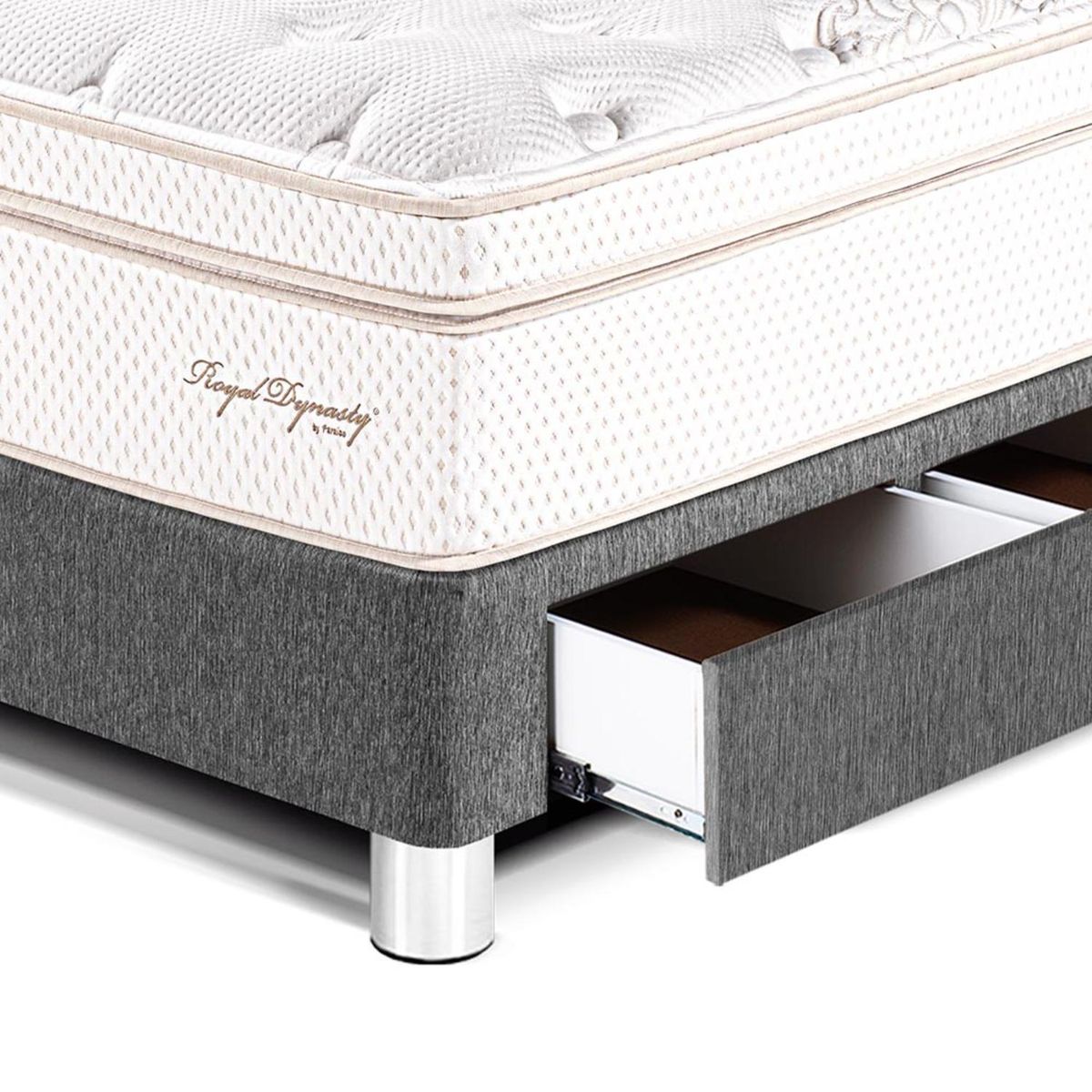 PARAISO - Dormitorio Con Cajones Royal Dynasty Gold 1.5 Plz Gris + 1 Almohada Viscoelástica