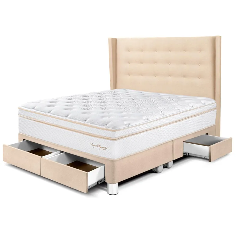 PARAISO - Dormitorio con Cajones Royal Dynasty Gold Queen + 2 Almohadas Viscoelásticas + Protector