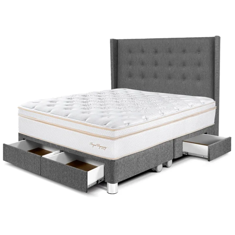 PARAISO - Dormitorio con Cajones Royal Dynasty Gold Queen + 2 Almohadas Viscoelásticas + Protector