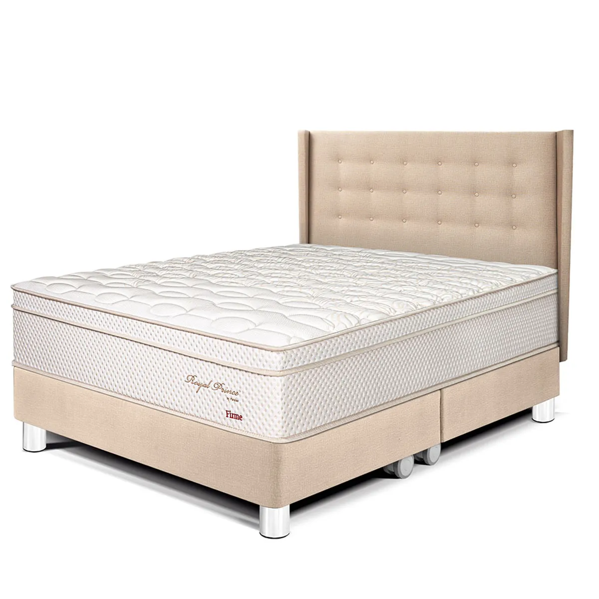 PARAISO - Dormitorio Royal Prince Firme Gold Queen + 2 Almohadas Viscoelásticas + Protector