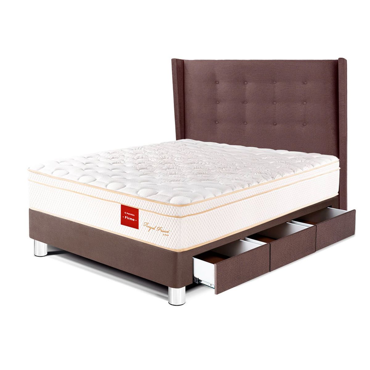 PARAISO - Dormitorio Con Cajones Royal Prince Firme Gold 1.5 Plz Chocolate + 1 Almohada Viscoelástica