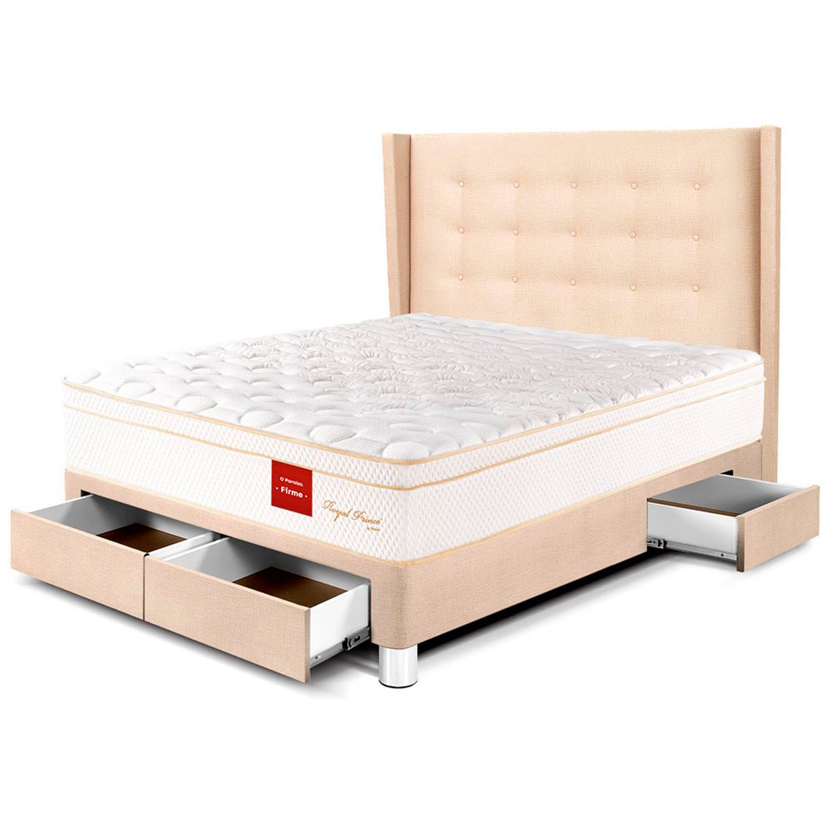 PARAISO - Dormitorio con Cajones Royal Prince Firme Gold 2 Plz + 2 Almohadas Viscoelásticas + Protector