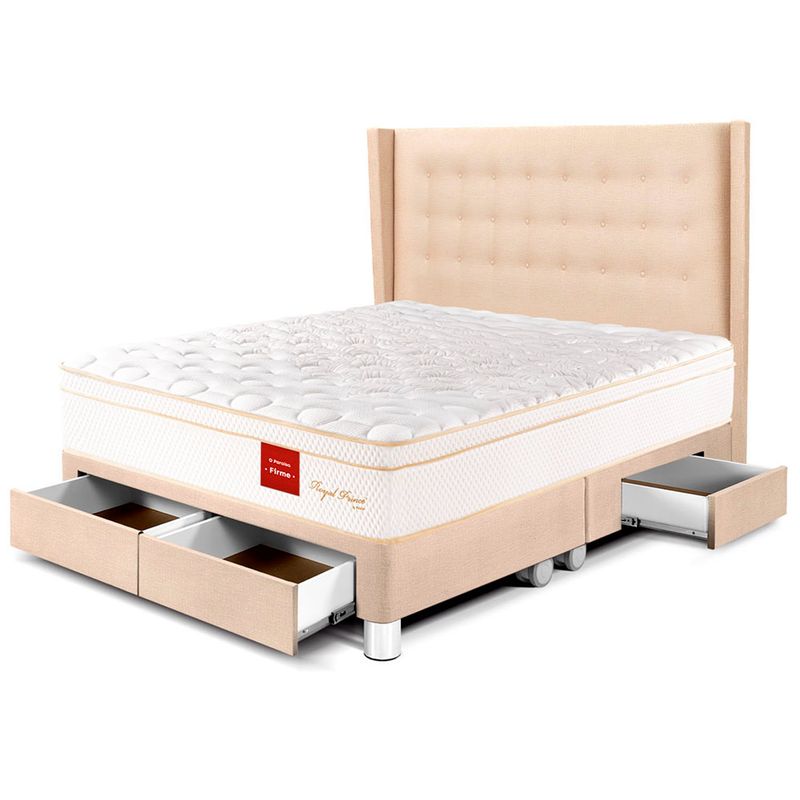 PARAISO - Dormitorio con Cajones Royal Prince Firme Gold King + 2 Almohadas Viscoelásticas + Protector