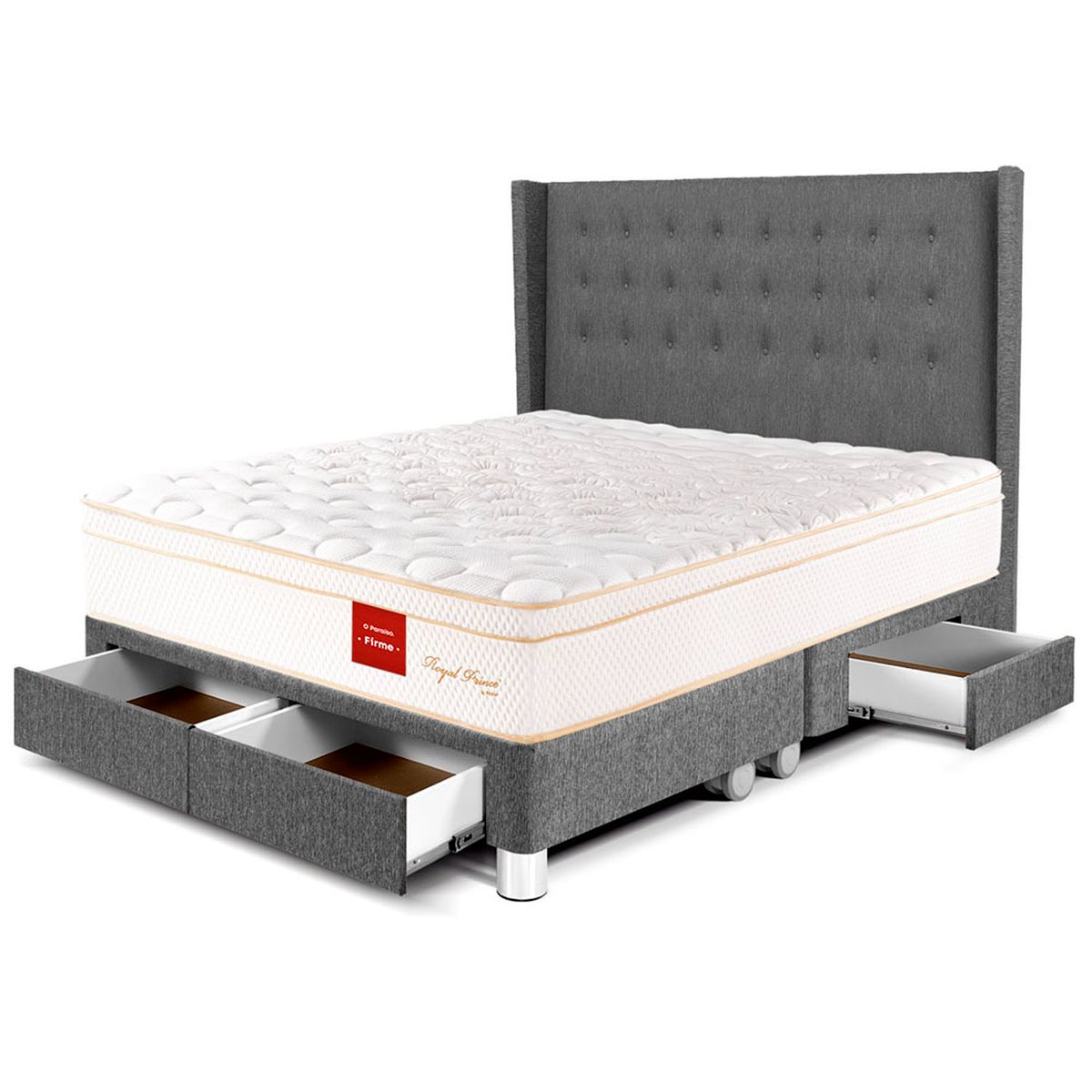 PARAISO - Dormitorio con Cajones Royal Prince Firme Gold King + 2 Almohadas Viscoelásticas + Protector